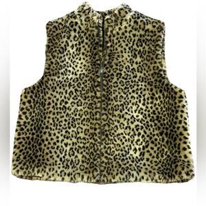 Preston & York Leopard Faux Fur Full Zipper Vest in Womens Large